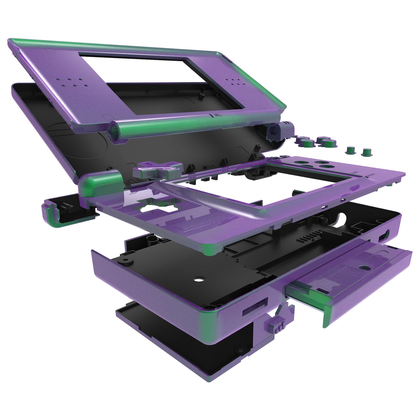 eXtremeRate Replacement Full Housing Shell & Buttons with Screen Lens for Nintendo DS Lite NDSL - Chameleon Green Purple