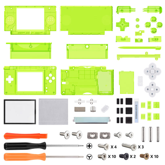 eXtremeRate Replacement Full Housing Shell & Buttons with Screen Lens for Nintendo DS Lite NDSL - Clear Lime Green