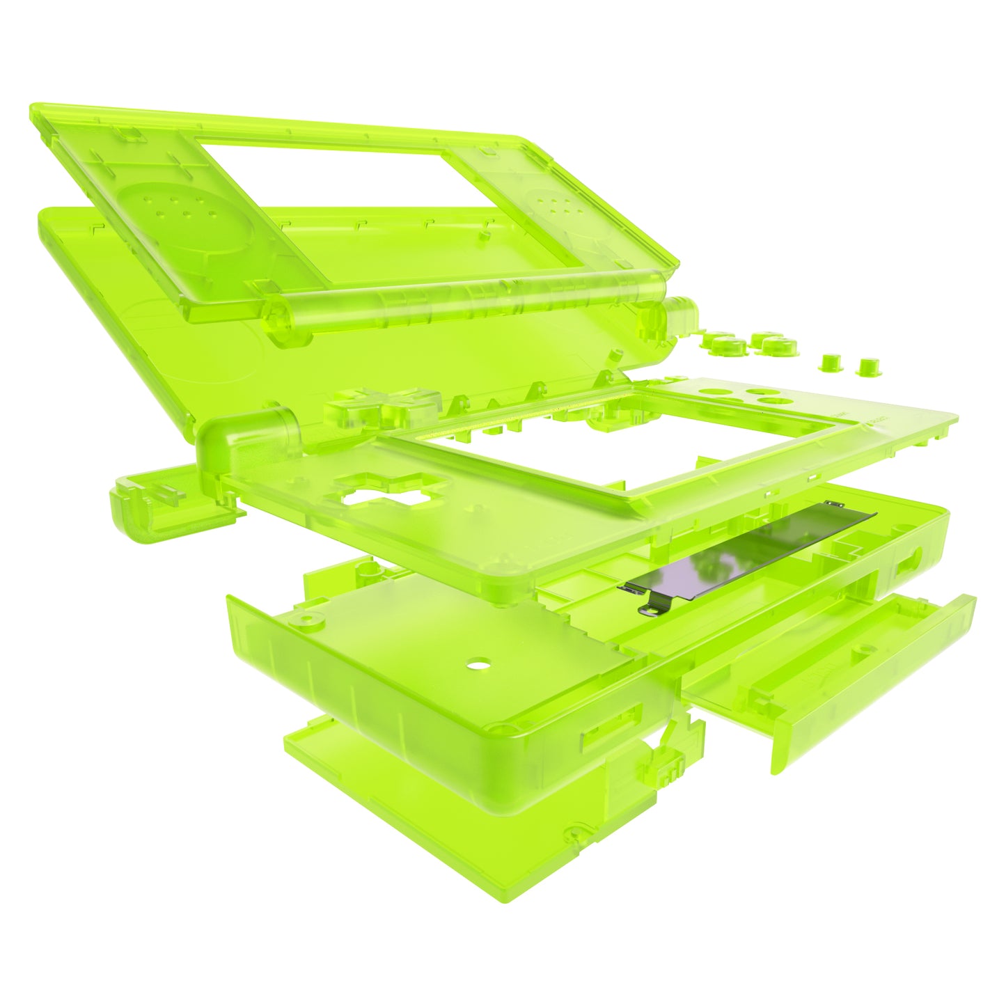 eXtremeRate Replacement Full Housing Shell & Buttons with Screen Lens for Nintendo DS Lite NDSL - Clear Lime Green