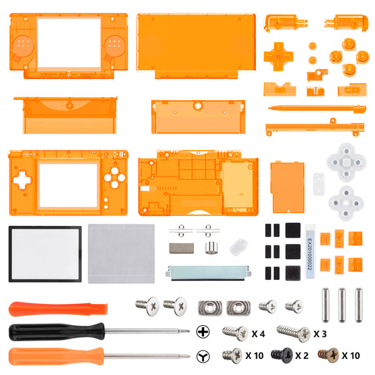 eXtremeRate Replacement Full Housing Shell & Buttons with Screen Lens for Nintendo DS Lite NDSL - Clear Orange