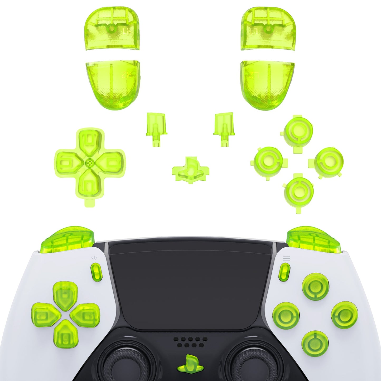 eXtremeRate Replacement Full Set Buttons Compatible with PS5 Edge Controller - Clear Lime Green eXtremeRate