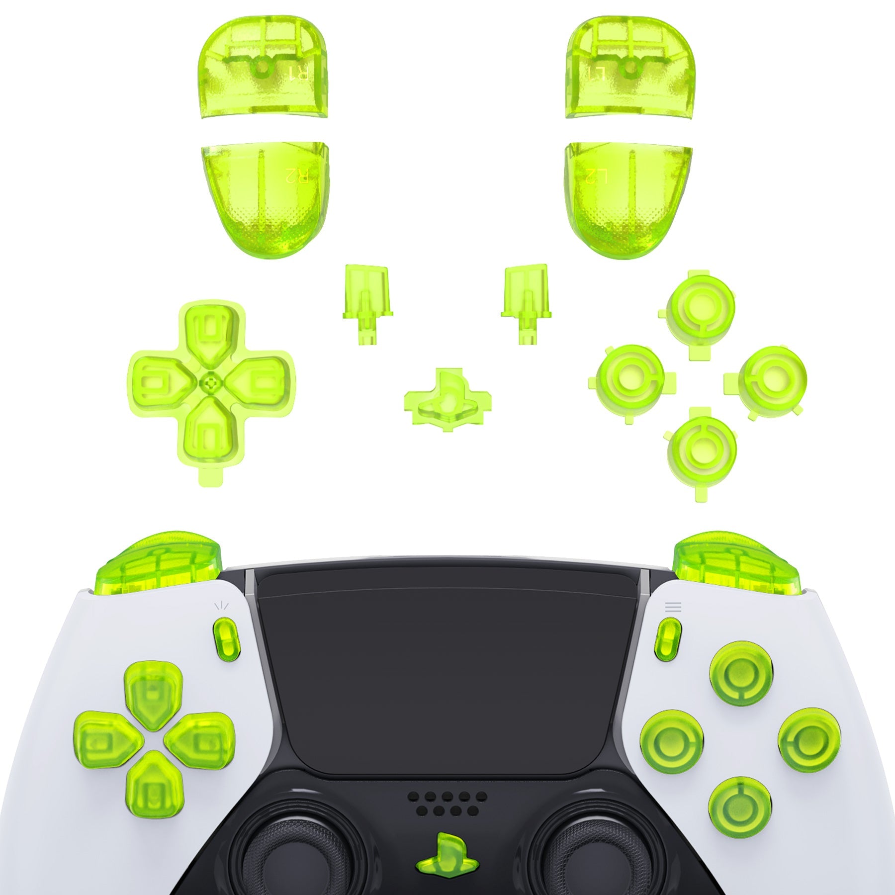 eXtremeRate Replacement Full Set Buttons Compatible with PS5 Edge Controller - Clear Lime Green eXtremeRate