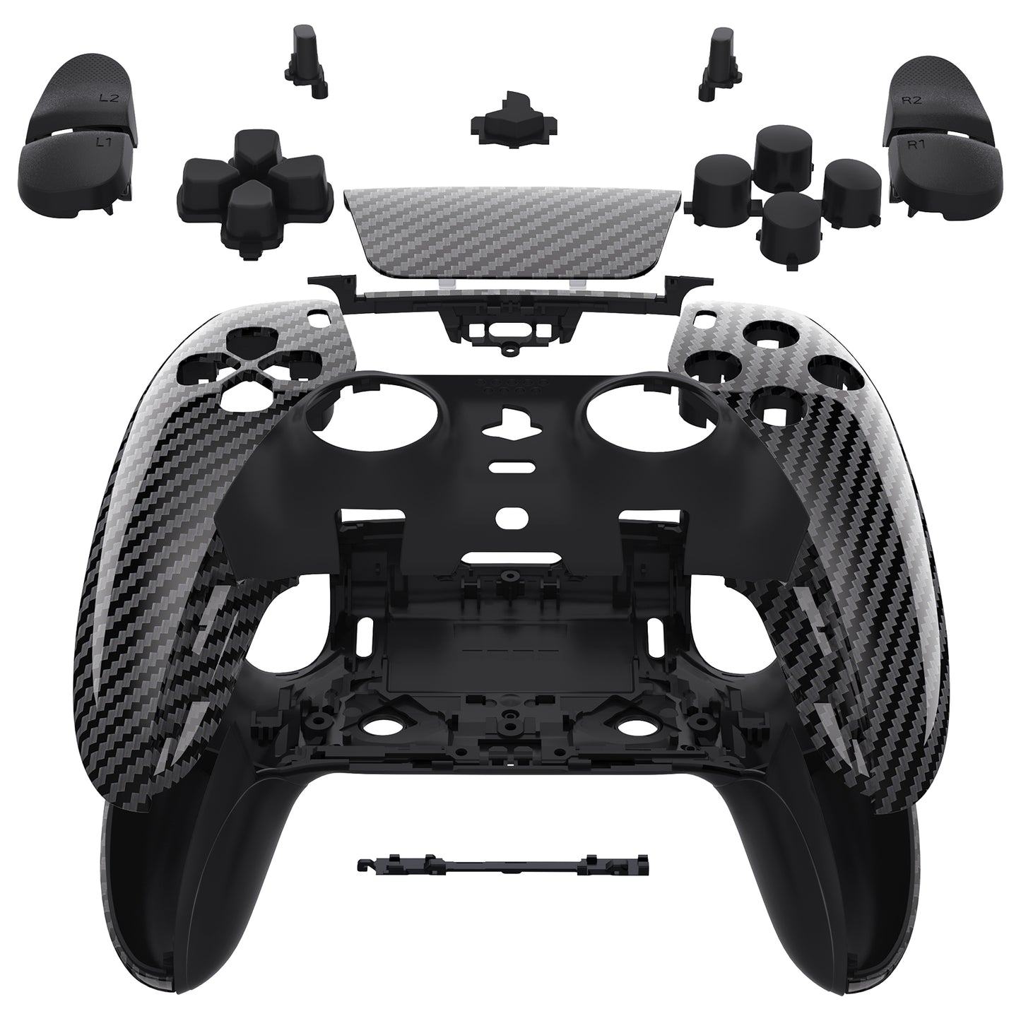 eXtremeRate Replacement Full Set Shells with Buttons Compatible with PS5 Edge Controller - Graphite Carbon Fiber