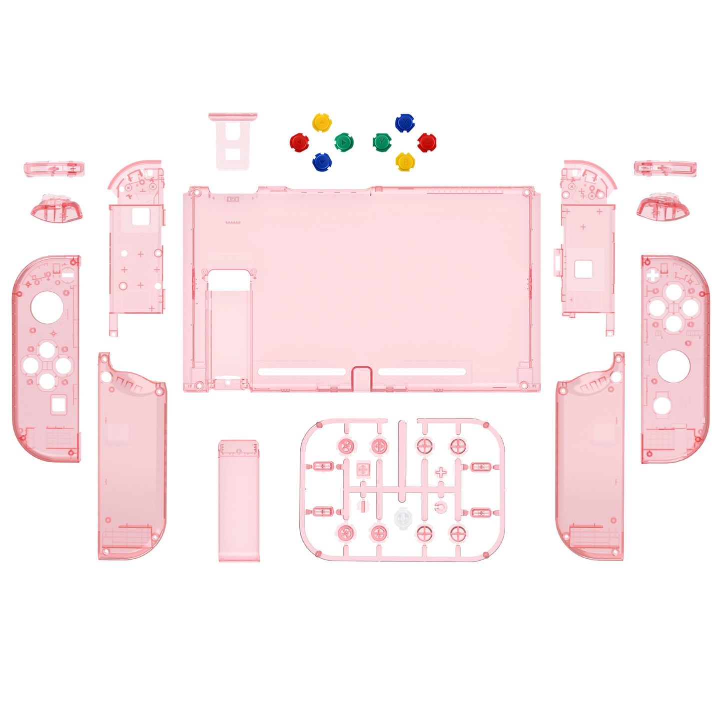 eXtremeRate Replacement Full Set Shells with Buttons for Nintendo Switch - Crystal Cherry Pink