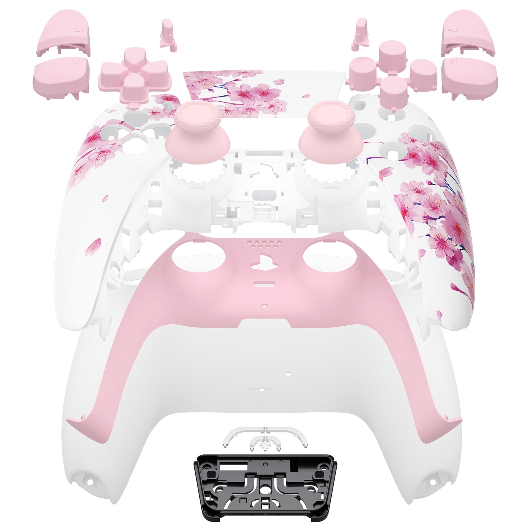 eXtremeRate Replacement Full Set Shells with Buttons Compatible with PS5 Controller BDM-030/040/050 - Cherry Blossom Whisper eXtremeRate