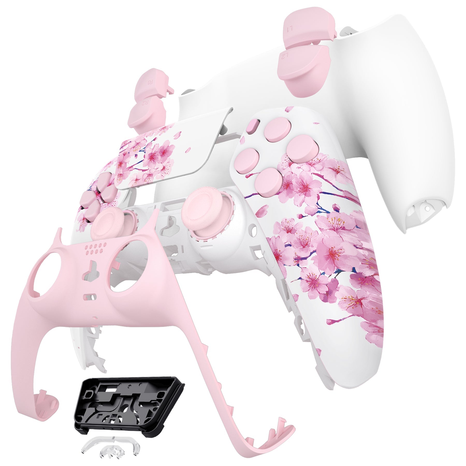 eXtremeRate Replacement Full Set Shells with Buttons Compatible with PS5 Controller BDM-030/040/050 - Cherry Blossom Whisper eXtremeRate
