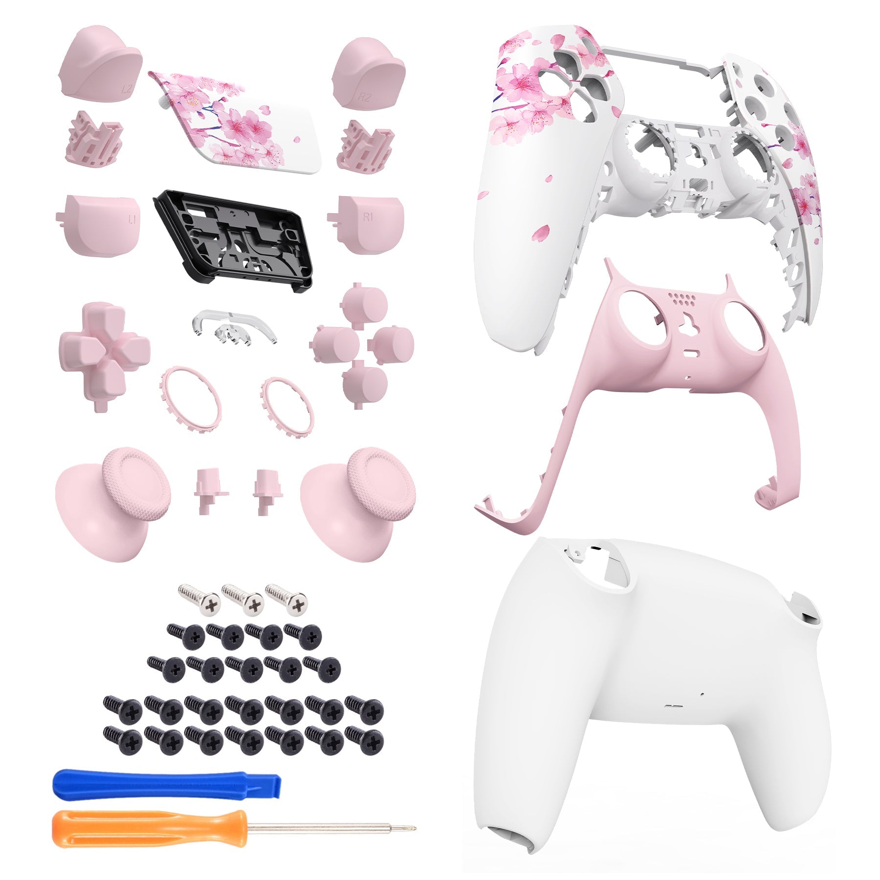 eXtremeRate Replacement Full Set Shells with Buttons Compatible with PS5 Controller BDM-030/040/050 - Cherry Blossom Whisper eXtremeRate
