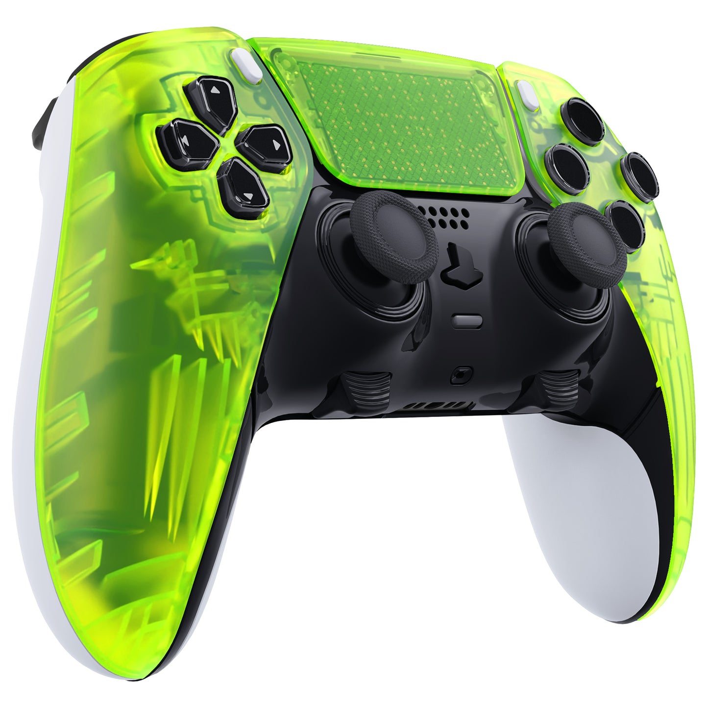 eXtremeRate Replacement Left Right Front Housing Shell with Touchpad Compatible with PS5 Edge Controller - Clear Lime Green