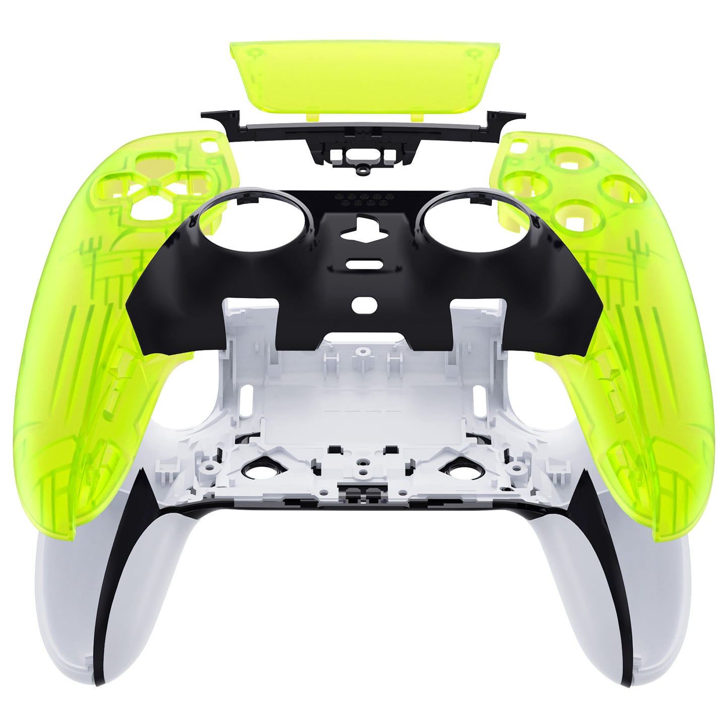 eXtremeRate Replacement Left Right Front Housing Shell with Touchpad Compatible with PS5 Edge Controller - Clear Lime Green