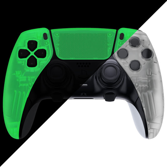 eXtremeRate Replacement Left Right Front Housing Shell with Touchpad Compatible with PS5 Edge Controller - Glow in Dark - Green