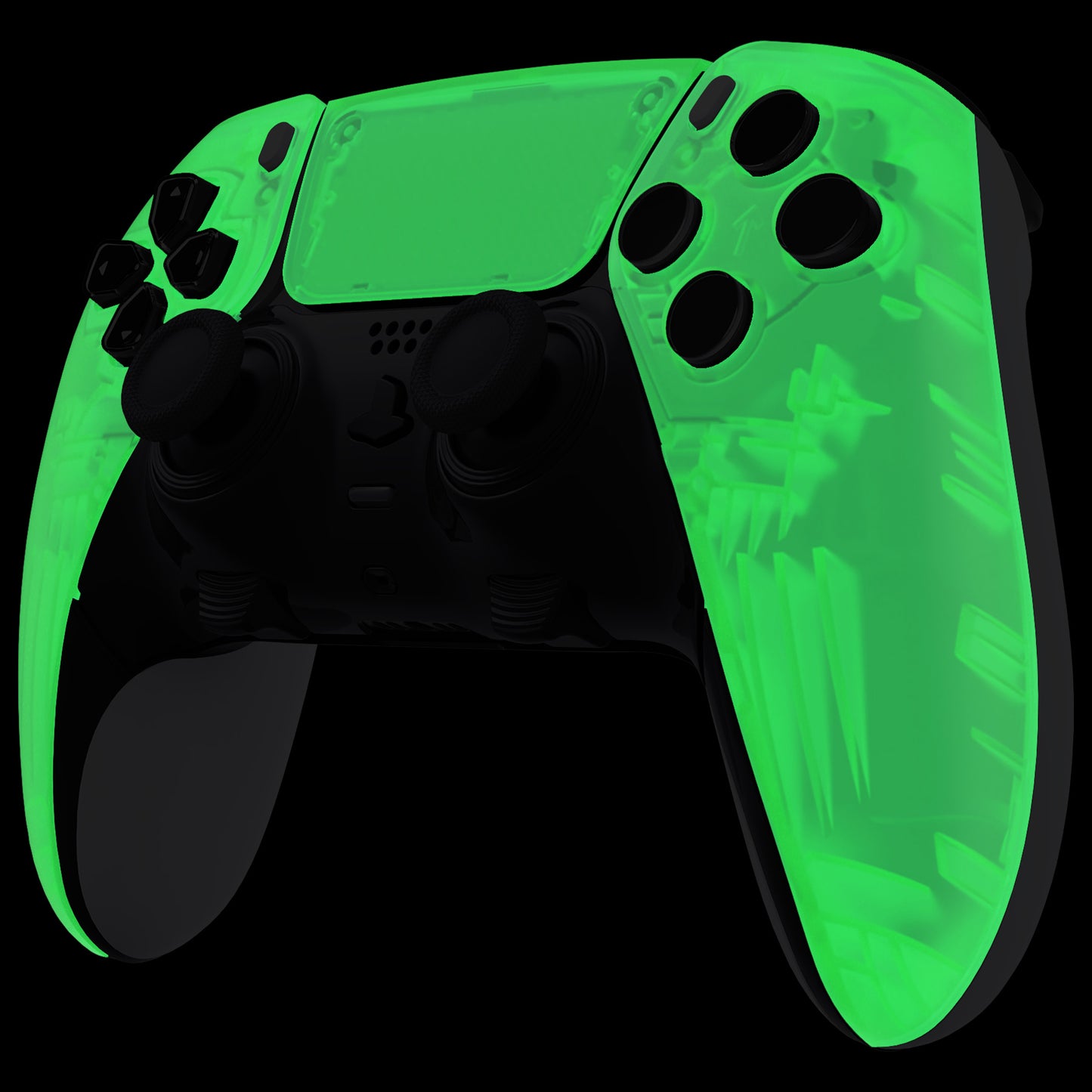 eXtremeRate Replacement Left Right Front Housing Shell with Touchpad Compatible with PS5 Edge Controller - Glow in Dark - Green