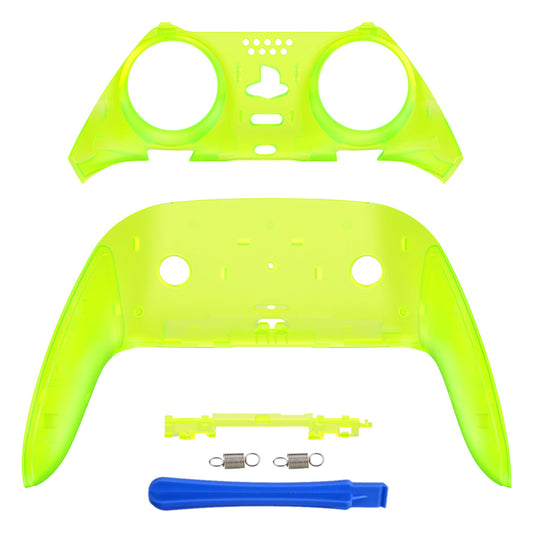 eXtremeRate Replacement Top Bottom Decorative Trim Shell Compatible with PS5 Edge Controller - Clear Lime Green