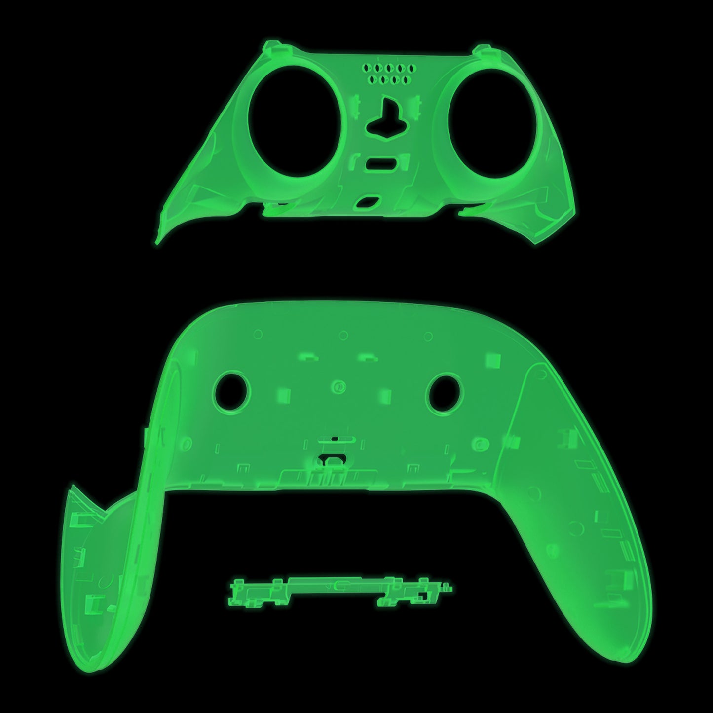eXtremeRate Replacement Top Bottom Decorative Trim Shell Compatible with PS5 Edge Controller - Glow in Dark - Green