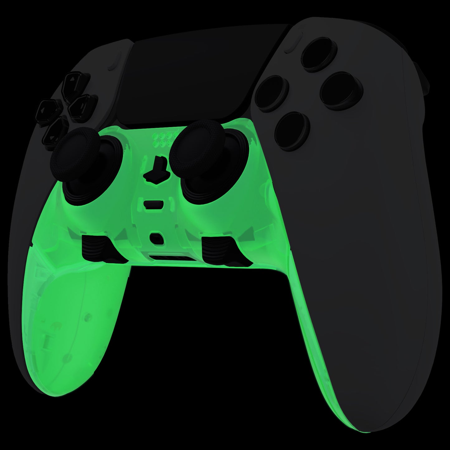 eXtremeRate Replacement Top Bottom Decorative Trim Shell Compatible with PS5 Edge Controller - Glow in Dark - Green