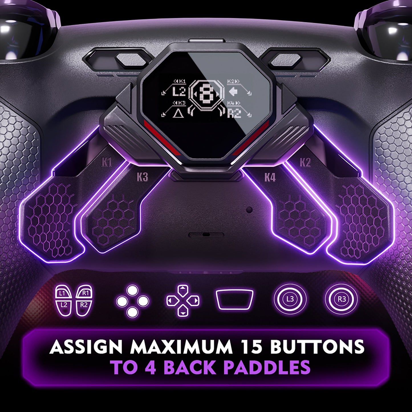 eXtremeRate SPARK Back Paddles Kit with OLED Display & Clicky Trigger Stops & Ergonomic Grips for PS5 Controller BDM-010/020 - Rubberized Black eXtremeRate