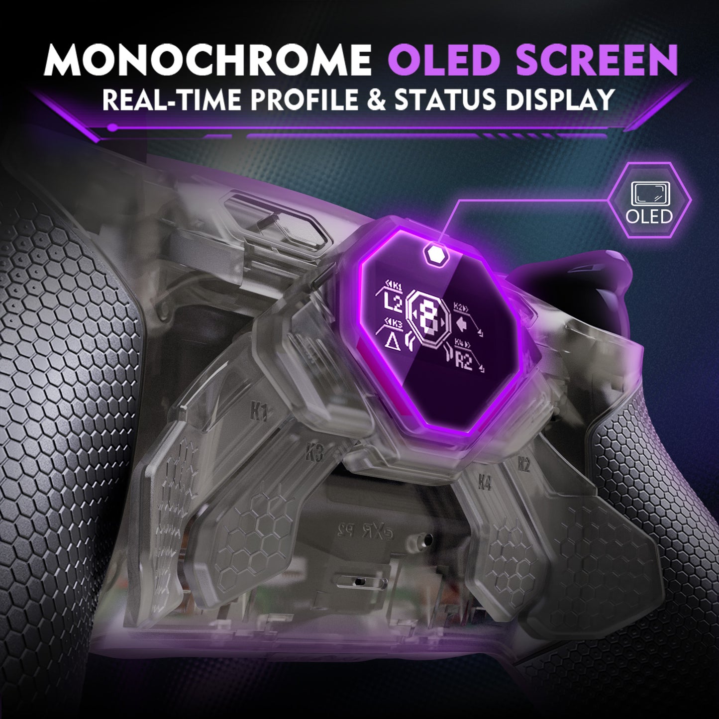 eXtremeRate SPARK Back Paddles Kit with OLED Display & Clicky Trigger Stops & Ergonomic Grips for PS5 Controller BDM-030/040/050 - Rubberized Clear Black