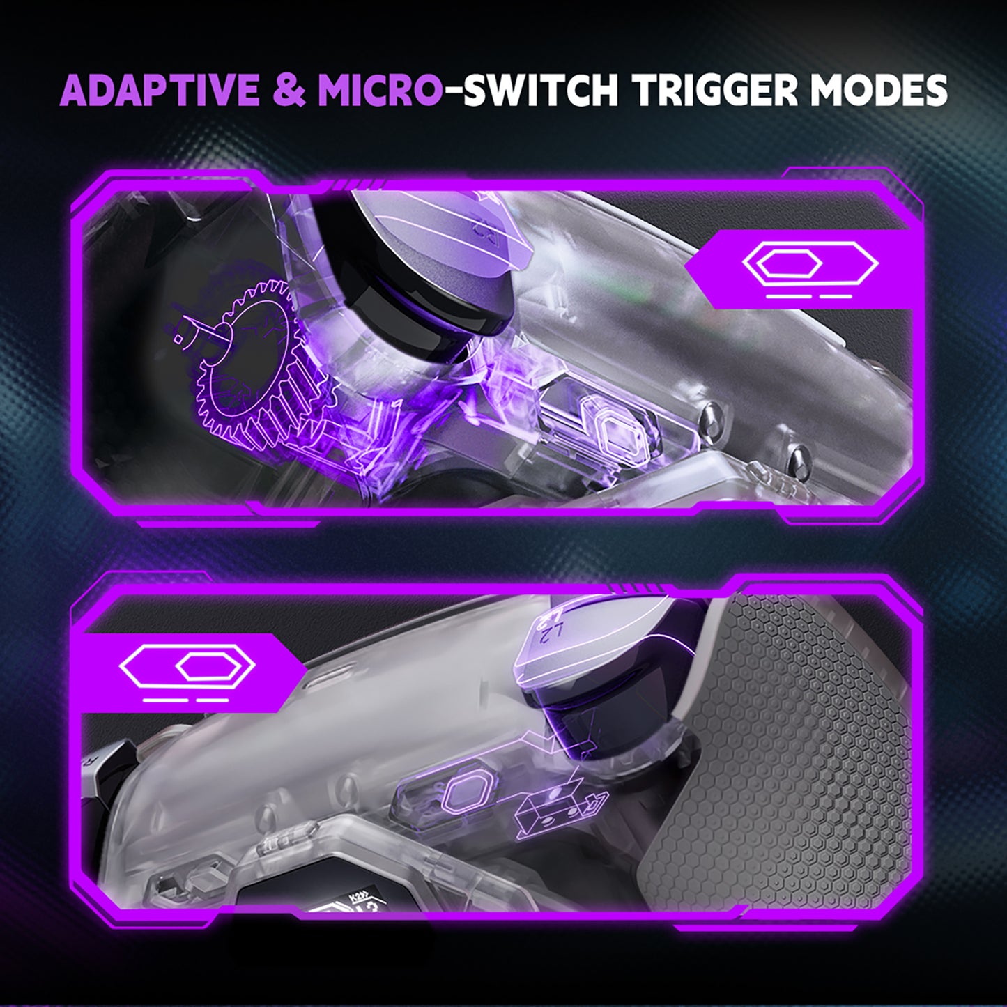 eXtremeRate SPARK Back Paddles Kit with OLED Display & Clicky Trigger Stops & Ergonomic Grips for PS5 Controller BDM-030/040/050 - Rubberized Clear & Gray