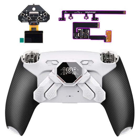 eXtremeRate SPARK Back Paddles Kit with OLED Display & Clicky Trigger Stops & Ergonomic Grips for PS5 Controller BDM-030/040/050 - Rubberized White & Black eXtremeRate