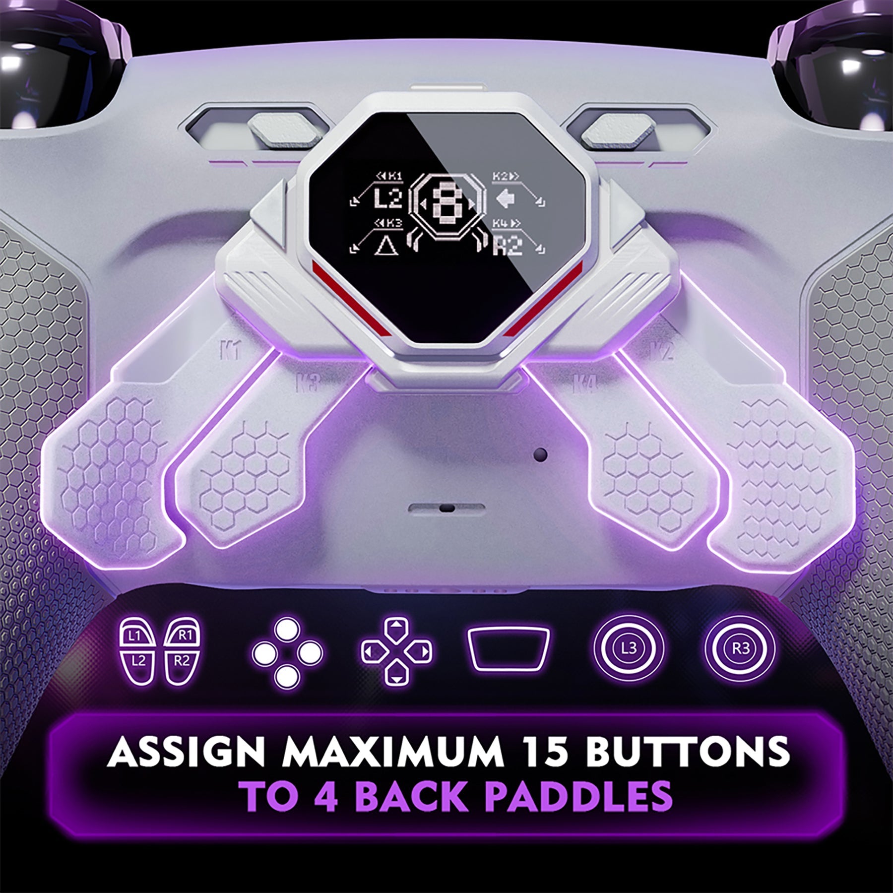 eXtremeRate SPARK Back Paddles Kit with OLED Display & Clicky Trigger Stops & Ergonomic Grips for PS5 Controller BDM-030/040/050 - Rubberized White & Gray eXtremeRate