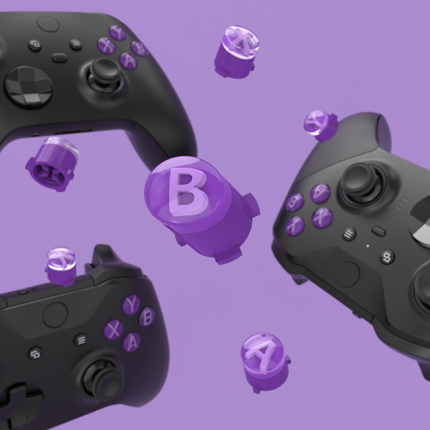 eXtremeRate Three-Tone ABXY Action Buttons with Classic Symbols for Xbox Series X/S Controller & Xbox One X/S & Xbox One Elite V1/V2 Controller - Mist Purple & Clear & Taro Purple eXtremeRate