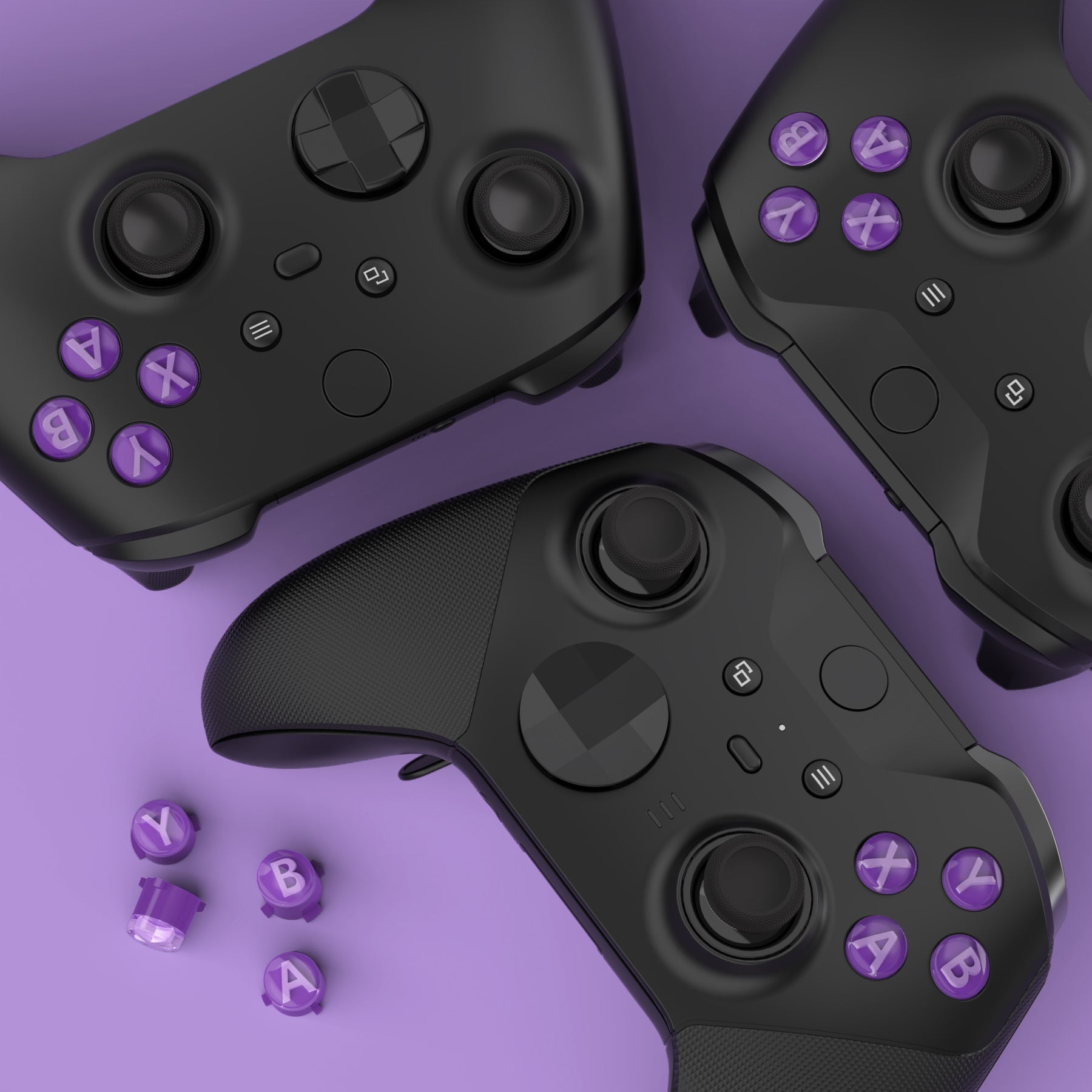 eXtremeRate Three-Tone ABXY Action Buttons with Classic Symbols for Xbox Series X/S Controller & Xbox One X/S & Xbox One Elite V1/V2 Controller - Mist Purple & Clear & Taro Purple eXtremeRate