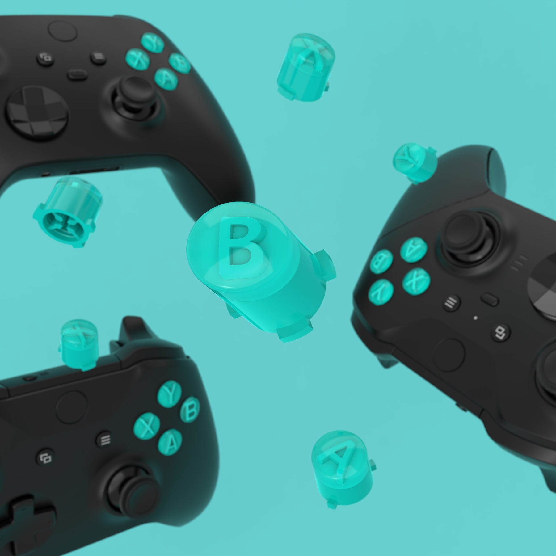 eXtremeRate Two-Tone ABXY Action Buttons with Classic Symbols for Xbox Series X/S Controller & Xbox One X/S & Xbox One Elite V1/V2 Controller - Teal Green & Clear eXtremeRate