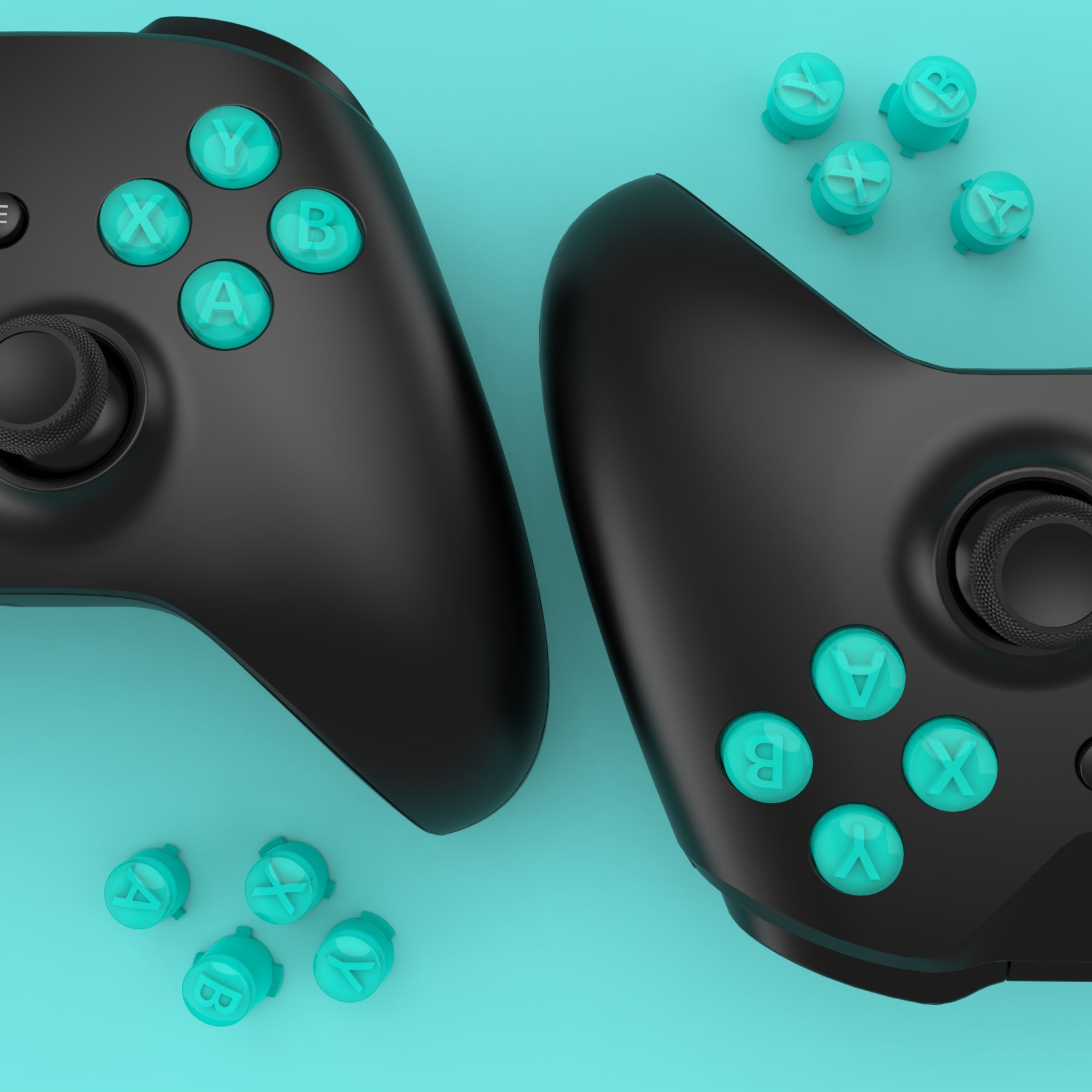 eXtremeRate Two-Tone ABXY Action Buttons with Classic Symbols for Xbox Series X/S Controller & Xbox One X/S & Xbox One Elite V1/V2 Controller - Teal Green & Clear eXtremeRate
