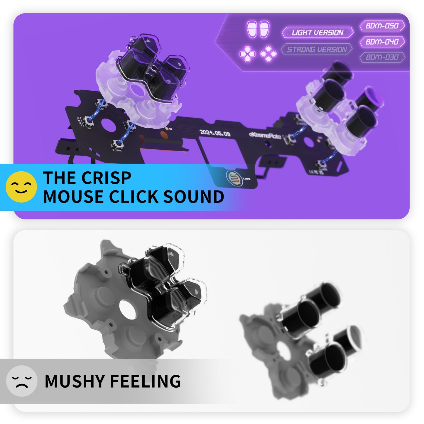 eXtremeRate Whole Set - Light Version Clicky Kit V2 for PS5 Controller BDM-040/050 Shoulder Face Buttons, Micro Switch L2R2 Clicky Hair Trigger Kit and Tactile L1R1 Face Buttons Mouse Click for PS5 Controller